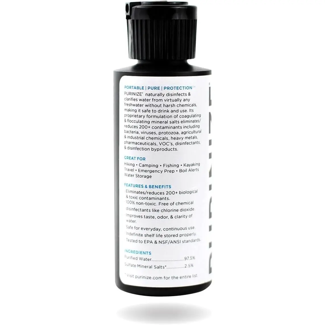 2oz Patented Non-Toxic Water Purifying Solution - Lightweight, All-Natural Disinfection Formula, Long Shelf Life, Compact Portable Bottle Accessory for Camping, Emergency Preparedness (Household Kitchen Water Filter Add-On)