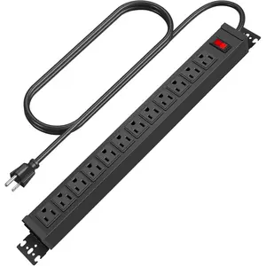 Rotating Mountable Power Strip, 12 Outlet Wall Mount Surge Protector,1200J, Metal Heavy Duty and Versatile Outlet Strip, Stylish Appearance, Sturdy and Durable, 6ft Power Cord.(Black)