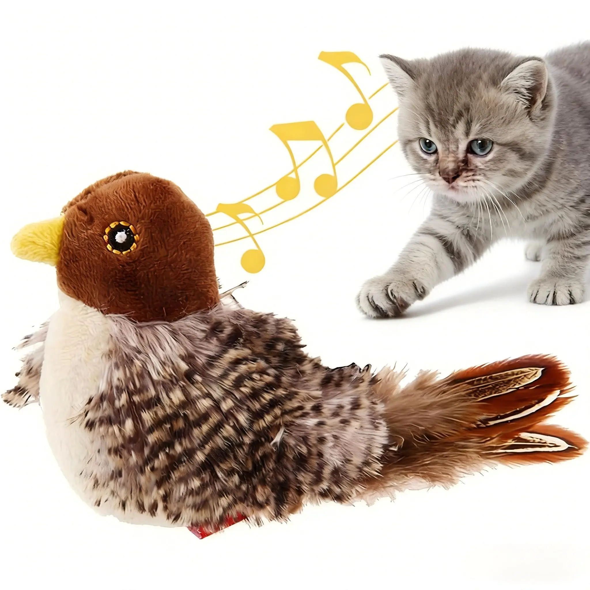 Cat Toy Flapping Bird, Realistic Chirping Cat Kicker Toy, Rechargeable Touch-Activated Interactive Kitten Toy for Cat Entertainment and Exercise.