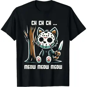 Vintage Horror Cat Graphic Tee | 100% Heavyweight Cotton Oversized Shirt | Men's Retro Streetwear Movie Top