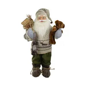 Northlight 2' Standing Santa Figure w/ a Plush Bear & Lantern