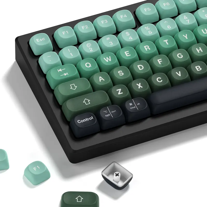 Matcha Gradient PBT Keycaps, MOA Profile Cute Custom Keyboard Keycaps Janese Style 5 Side Dye Sublimation, 132 Keys Set for 60% 65% 75% 80% 100% Cherry Gateron MX Mechanical Keyboard