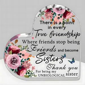 Flower & Butterfly Pattern Heart Shaped Acrylic Plaque, 1 Count Inspirational Desk Decor, Birthday Gift for Friend