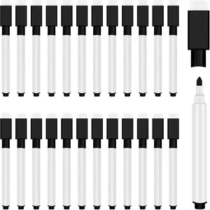 25 Pcs Black Magnetic Dry Erase Markers with Eraser Cap, Mini Bulk Fine Point White Board Markers for Teachers Students Office School Supplies