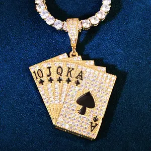 New Hip-hop Diamond-encrusted Playing Card Pendant Personalized Niche Men's Trend Pendant Jewelry Spade Ace Stainless Steel Dog Tag Necklace Customizable Cuban Link Bracelet Rotatable God's Eye Ring Synthetic Moissanite Rose Bear