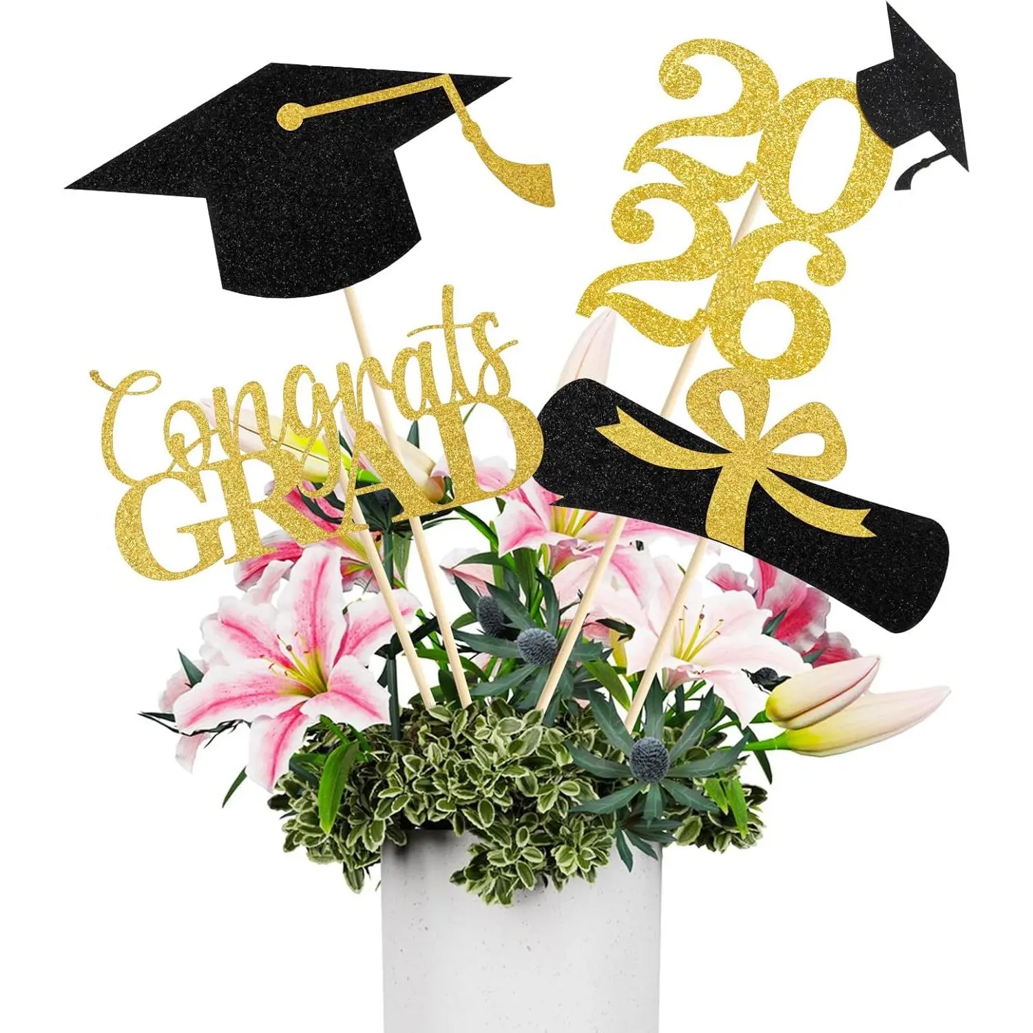 Graduation Decorations 2026, 16 count Black  Graduation Centerpieces for Tables, Double-Sided Table Toppers Centerpieces, Class of 2026 Grad Party Decorations 2026