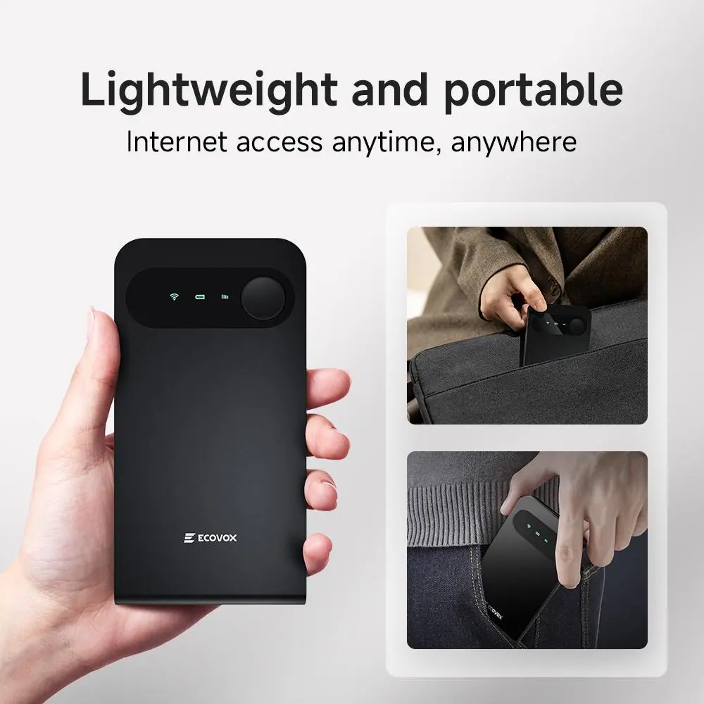 ECOVOX Global eSIM Pocket Wi-Fi Router - 150Mbps 4G LTE, FCC Certified, 86g Slim 9.8mm, AT&T/T-Mobile/Verizon Compatible, 1GB Data, All-Day Power, 90% Rural Coverage, Stable Easy Connection, Portable Digital Travel Companion, Wifi Portable, Wireless, High