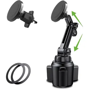 Magnetic Car Cup Holder Phone Mount for MagSafe, 2 Pack Cell Phone Mount for Car Cup Holder & Air Vent [ 20 X N52 Magnets ], for iPhone 15 14 13 Pro Plus Max Mini, MagSafe Case & Other Phone