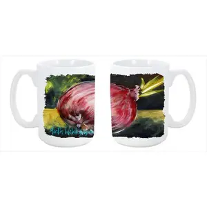 212 MAIN Printed Onion Ceramic Tea/Coffee Mug (Cup) - 15oz Large Kitchenware Drinkware, Dishwasher Safe, Hand Washable, Microwave Safe, Reusable