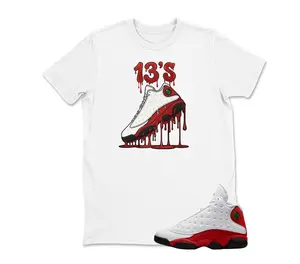 Dripping Shoe 13s Sneaker Shirt to Match JD 13 OG Chicago – Retro AJ13 Red White Sneaker Match Graphic Tee Unisex