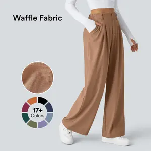 Flex High Waisted Pocket Wide Leg Waffle Work Pants