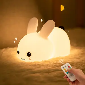 Kawaii Bunny Night Lights, 7 Color Light Silicone  Portable USB Rechargeable Bedside Lamp, Bunny Decor Kawaii Gifts for  Teen Girls