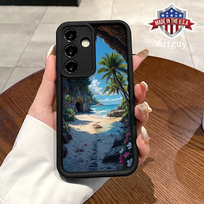 Phone case for Samsung S24 ultra plus S25 S23 S22 Ultra Plus Seaside beach blue sky and white clouds  Advanced fashion gift Full Body Protection Shockproof Soft Silicone Cover