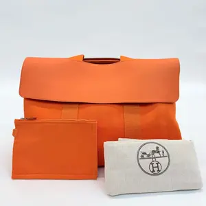 Pre-owned HERMÈS orange mushroom bag, Q stamp in square frame, made in 2013, base length 40cm, stamp code: N 23305213