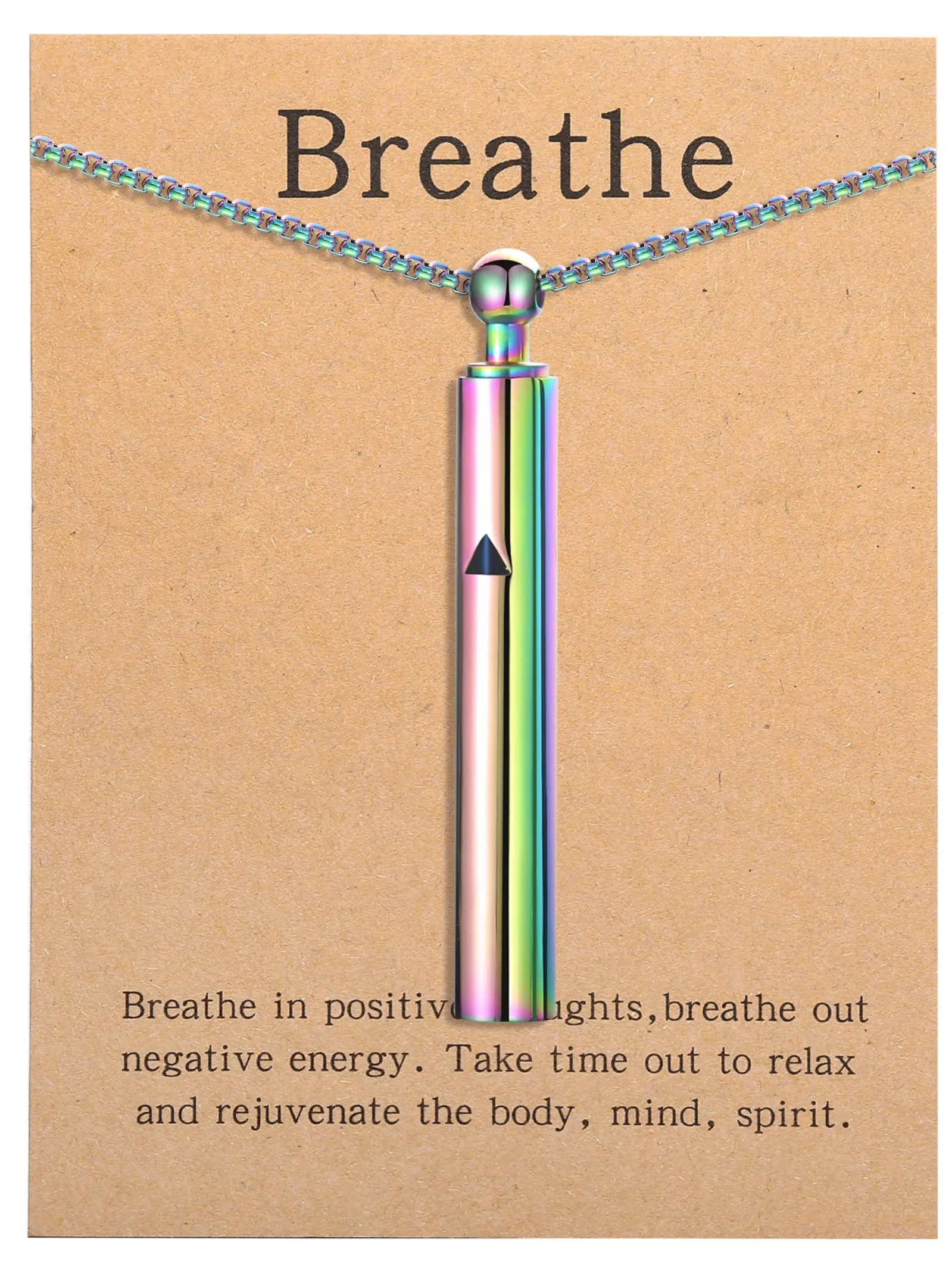 Anxiety Relief Necklace, Mindfulness Breathing Chain, Stainless Steel Pendant, Natural Calmness, Stress Reduction, Unisex Inspirational Jewelry, Birthday Gift Jewelry