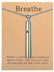 Anxiety Relief Necklace, Mindfulness Breathing Chain, Stainless Steel Pendant, Natural Calmness, Stress Reduction, Unisex Inspirational Jewelry