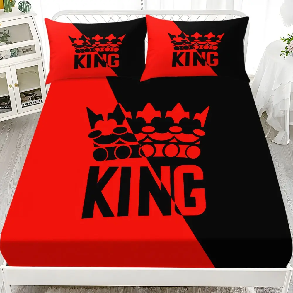 King Queen Bed Sheet Set (1 Fitted + 2 Pillowcases), Modern Style, Comfortable and Stylish, Suitable for Dorms and Hotels, All Seasons