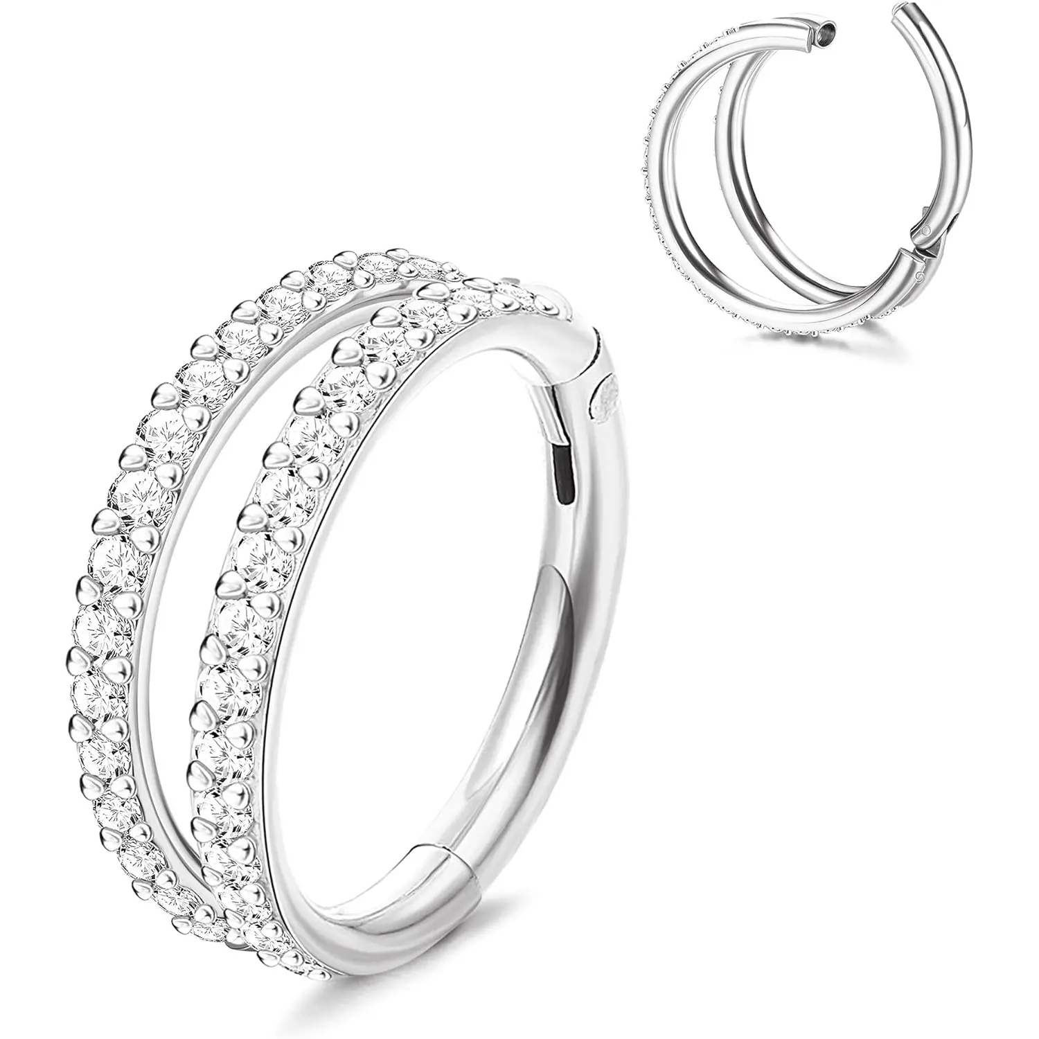 Dainty 16G Spiral Septum Ring, Unisex Non-Tarnish 316L Surgical Steel Piercing Jewelry with a Rhinestone Dangle for Rook, Conch & Daily Wear