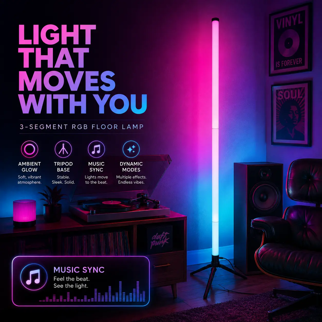 1/2PCS RGBIC Corner Floor Lamp, LED Ambient Light with Music Sync, Flowing Multicolor Effects, App & Remote Control, Dimming and Timer for Bedroom, Gaming Setup & TV Area