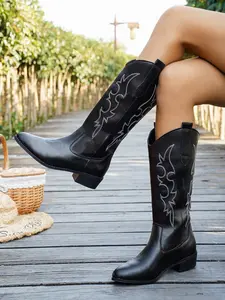 Women's Pointed Toe Embroidered Western Classic Boots, Cowgirl Boot, High Ankle + Vintage Totem Design, Perfect for Petite & Slimming, Wide Foot Friendly