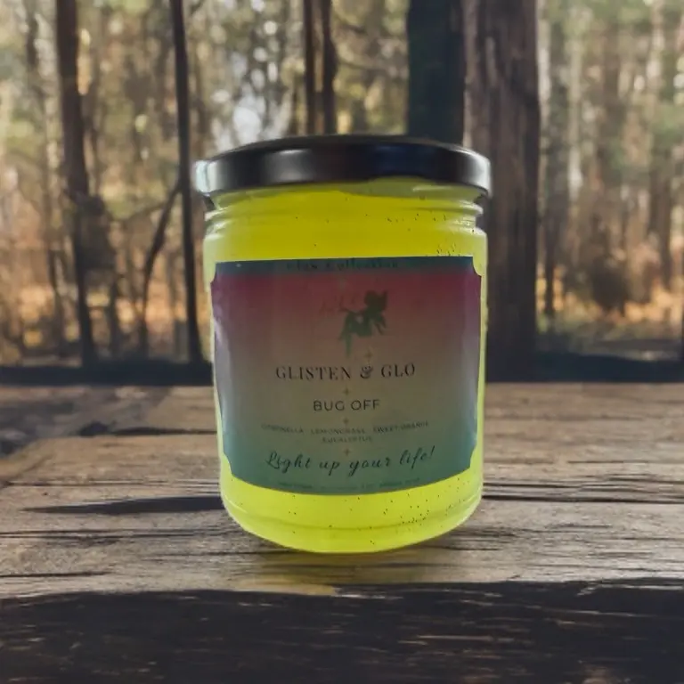 Glisten & Glo Bug Off Citronella Candle with Deodorant Feature - Handmade Home Decor for 45 Hours of Burn Time