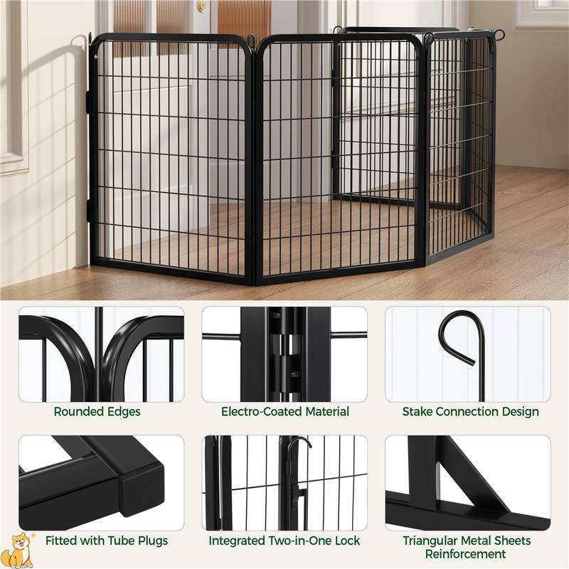 【Valentine Gift】Yaheetech Dog Playpen 6/8/12/16 Panels Metal Pet Playpen, Outdoor Indoor Dog Exercise Barrier Fence, 24/32/40/47 inch