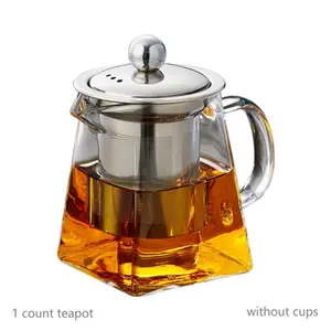 Glass Tea Set, 1 Piece Stainless Steel Filter Infusion Tea Kettle with Removable Infuser, Square GlassTea Set For Gift Giving, Anti-breakage Packaging, Glass Tea Pot