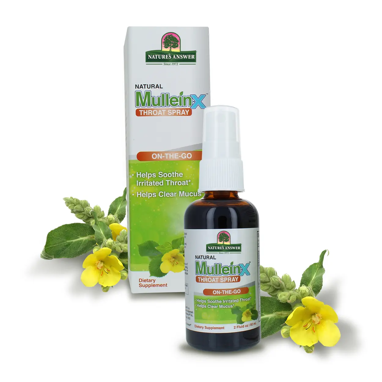 Nature's Answer, Inc. Mullein-X Throat Spray 2 Fluid Ounce - On The Go, Soothes Throat, Clears Mucus, Gluten Free, Non GMO, Vegetarian - Herbal