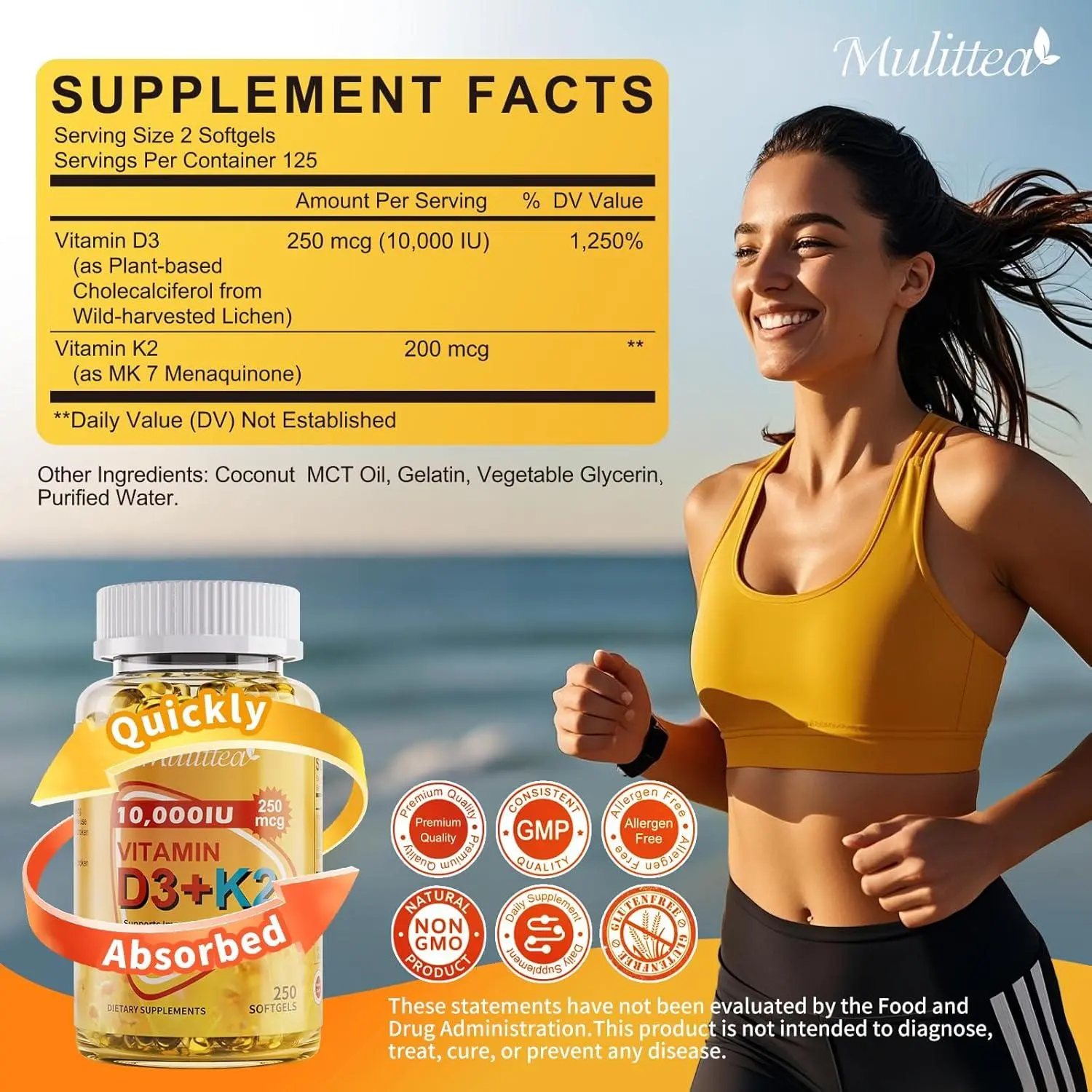 Plant-Based D3 K2 Vitamin 10000 IU w/ Virgin Coconut MCT Oil - 200 mcg ...