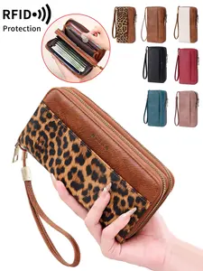 Women's Long Wallet, Multi-Card Slot High-Quality RFID Blocking Handbag, Vintage Plain Design, Multiple Compartments, Wrist Strap, Ideal Gift