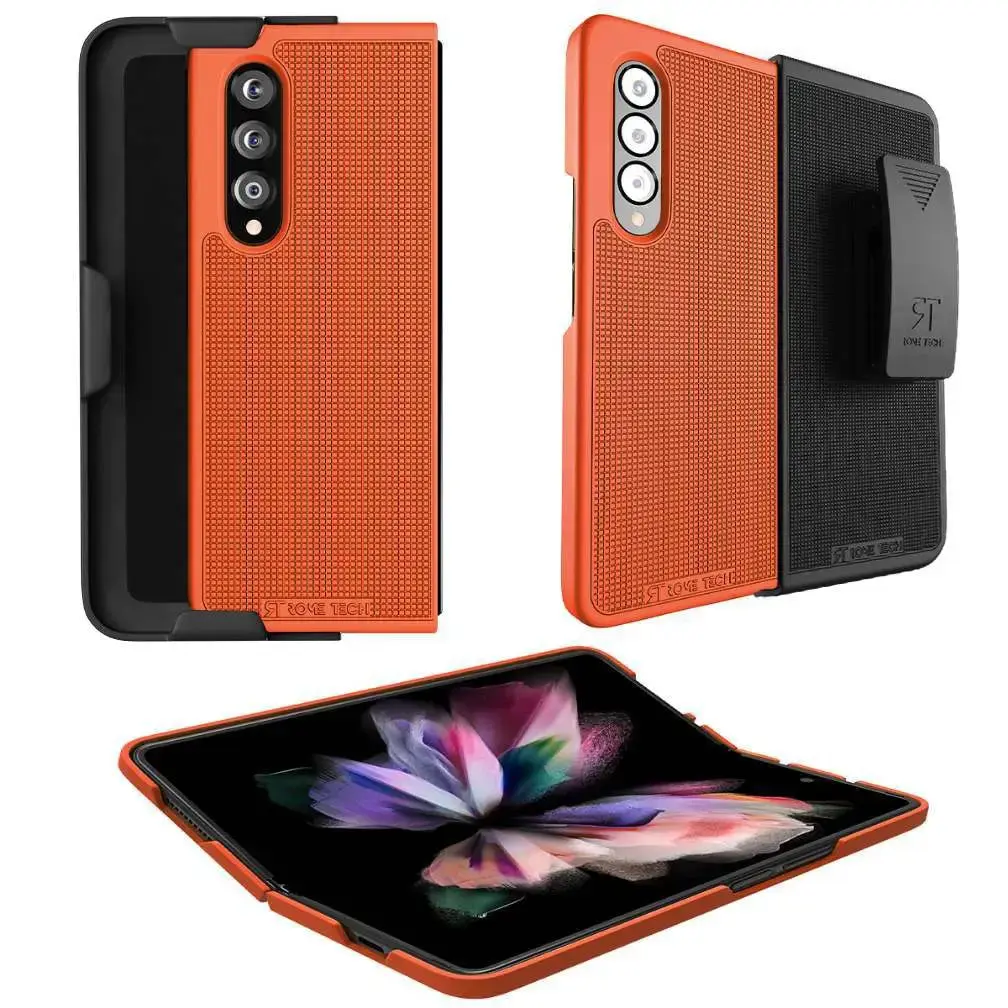 Belt Clip Holster Case for Samsung Galaxy Z Fold 3 – Rugged Dual-Layer 360° Drop Protection, Non-Slip TPU + PC Armor, Foldable Kickstand, Raised Bezel Screen & Camera Protection, 180° Rotating Belt Clip