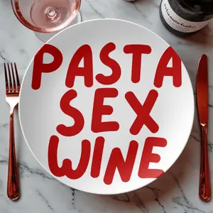 Graphic Kitchen Art Plate with Pasta Wine Quote, Italian Food Inspired Home Decor, Pasta, Wine, Cool girl Gift, Pinterest Aesthetic, Wall Plate