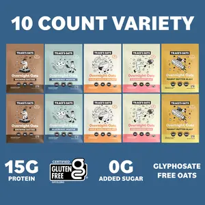Trace's Oats Overnight Oats Variety Pack – 10 Pack, 5 Flavors, 15g Protein, 0g Added Sugar, Gluten Free | High Protein Breakfast, Healthy Meal Prep