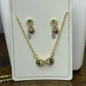Gold Laminated Evil Eye Jewelry Set - Necklace & Earrings with Blue Evil Eye Charms for Women