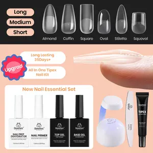 Beetles Tipex Instant Apex Nail Tips Kit Extra Short Squaoval , 224 Pcs Pre-Building Pre-Etched False Nail Tips with Tipex Nail Glue, Mini Nail Lamp-Thick Acrylic Nail Tips Set
