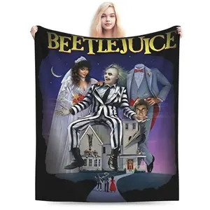 Halloween Horror Movie Beetlejuice Flannel Blanket 50" x 60" for Sofa Bedroom Home Furnishings