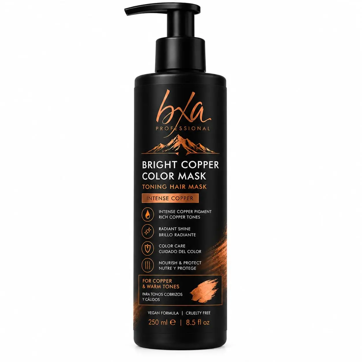 BXA Professional Bright Copper Color Mask, 8.5 Fl Oz (250 mL), Toning Hair Mask for Copper and Warm Hair Tones, Vegan Formula, Color Care