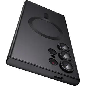 for  Galaxy S24 Ultra Case [Compatible with MagSafe][Built-in Camera Lens Protector] Slim Soft Bumper TPU Shockproof Phone Shell (Black)