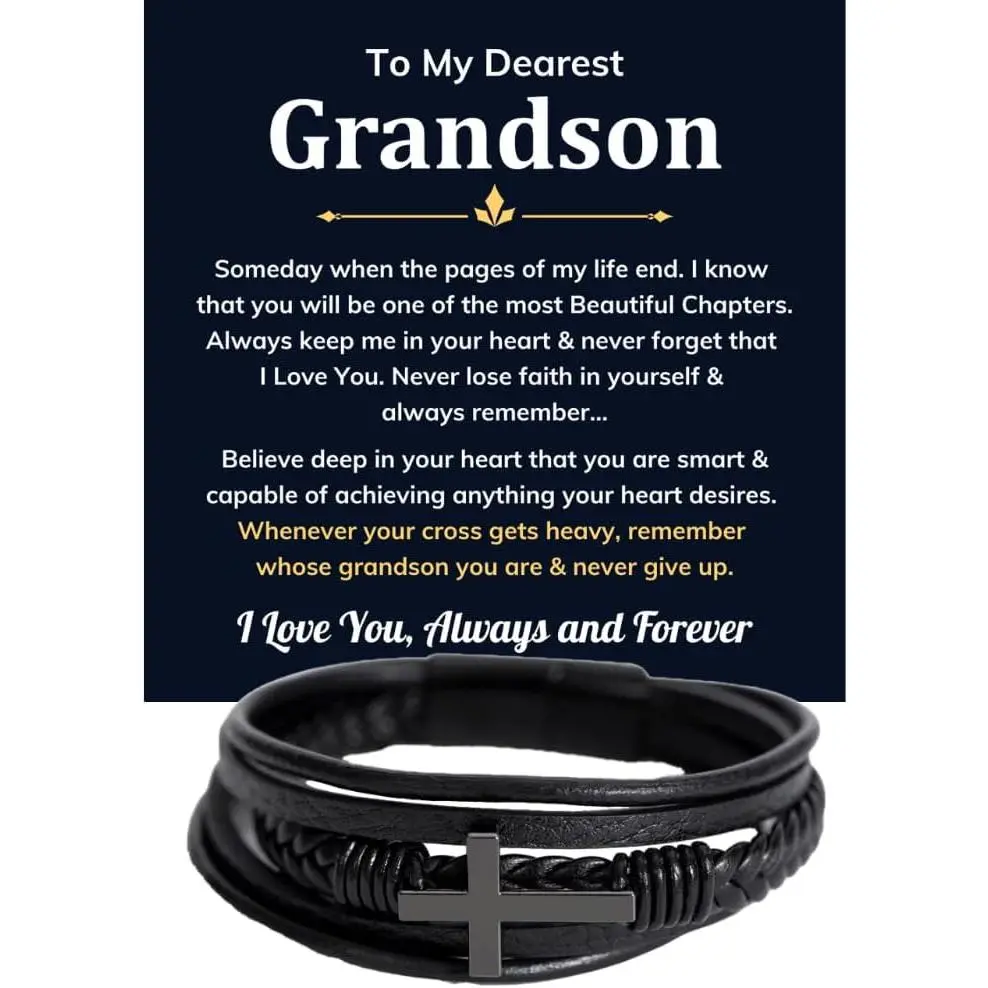 Grandson Inspirational Bracelet – Heartfelt Gift from Grandparents with Message Card, Perfect for Teen Boys on Valentine’s, Birthday, Graduation, Christmas, Easter, or Special Life Events