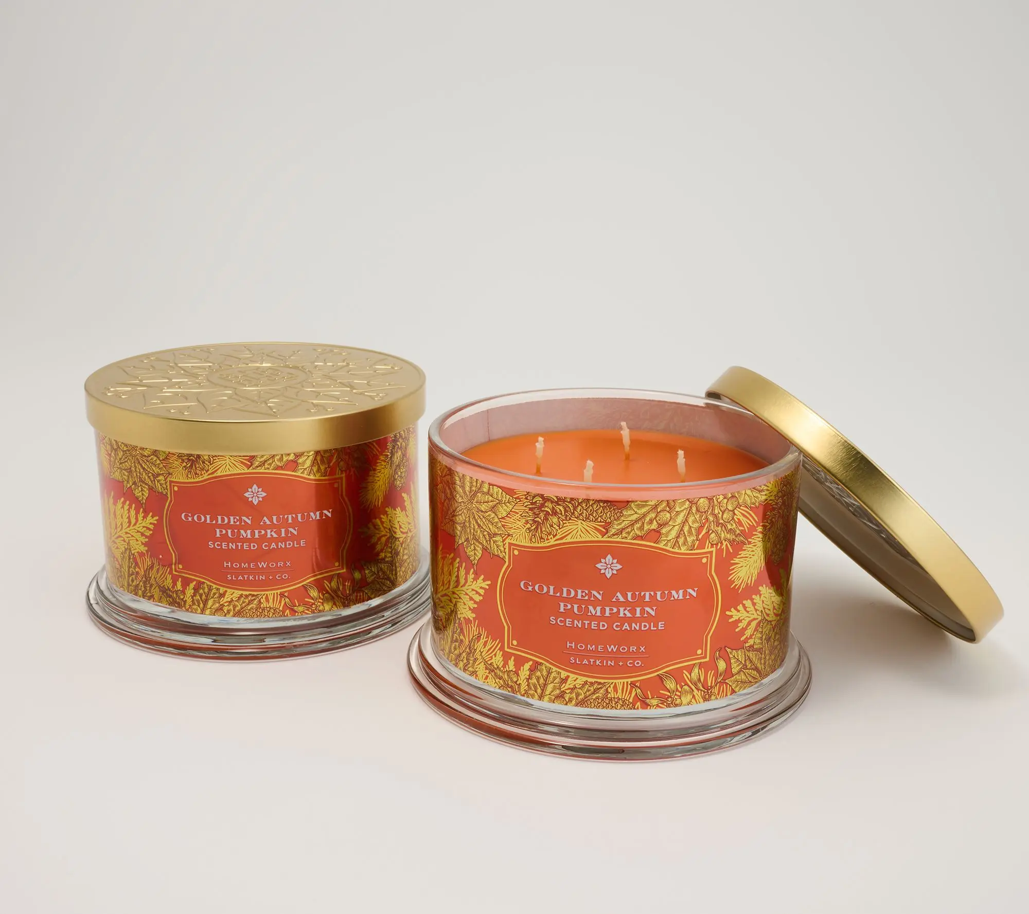 HomeWorx by Slatkin + Co. S/2 18oz Golden Autum Pumpkin Candles