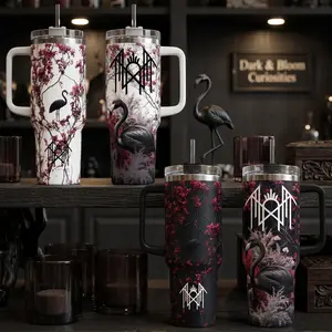 Sleep Token Even In Arcadia Tumbler, Gothic Flamingo - Dark and Bloom Floral 40oz Cup with Handle, Progressive Metal Rock 20oz Stainless Steel Travel Mug, Alt Music Fan Gift, Sleep Token Inspired Insulated Tumbler Featuring Epic Logo Design.