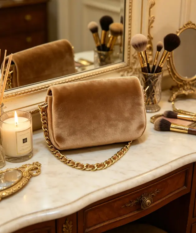 Quilted Suede Crossbody Bag for Women, Brown Designer Style Shoulder Purse with Gold Chain Strap - Ideal for Daily/Date Night