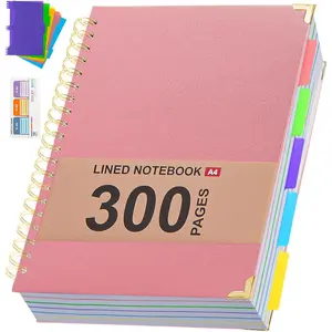 Hardcover Leather Spiral Notebook 8.5" x 11" with Removable Dividers, 300 Pages 5 Subject College Ruled Notebook for Work with Tabs, A4 Spiral Journal for Women Men, School Students Note Taking,