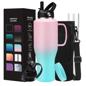 Insulated Water-Bottle 40 oz Tumbler with Straw - Keep Cold 48h & Hot 24h Vacuum Large Metal Insulated Tumbler Fits in The Car, Bike, Treadmill, Stroller, Golf Cart Cup Holder, Travel Coffee Mug modern tumbler