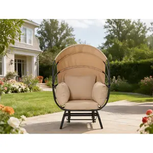 Sunnydaze Modern Luxury Egg Chair - Powder-Coated  Steel Frame with Polyester Cushion and Retractable Canopy -Taupe