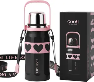 【Blackberry Soda】GOOM The Grip 32 oz Water Thermal Bottles for Hot and Cold Drinks ,Strainer,7-Layer Insulation Drinkware,Wide Mouth - Black, Pink