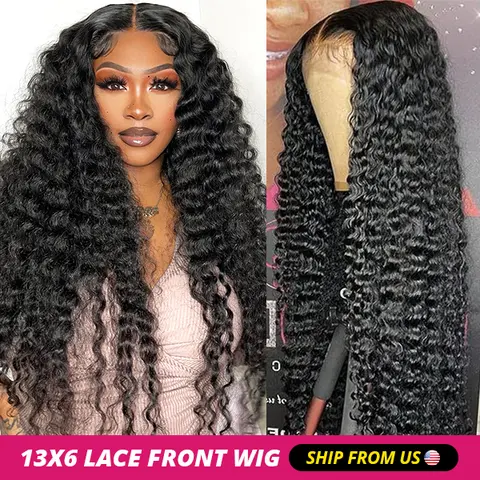 Female Remy Human Hair 13x6 Lace Front Wig, 180 Density Deep Wave Wig with Pre-Plucked Baby Hairs, Adjustable Fit, 20 inches-32 inches Length