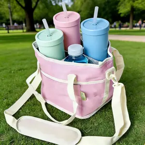 Family Size 4-Compartment Insulated Cooler Bag, Durable Thermal Insulated Tumbler Carrier Caddy with Adjustable Strap, for Hiking, Family Outings, Daily Use