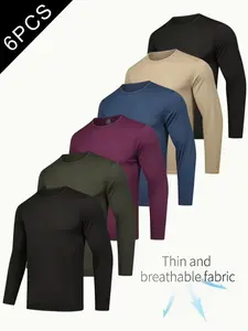 Men's Long Sleeve T-Shirt Set, Basic Fashion Casual Tops, Daily Wear, Fall Wardrobe Essential, Soft Material, Durable Stitching, Round Neck