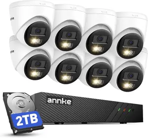 H500 3K PoE Security Camera System with 8CH NVR, 8pcs 5MP Outdoor IP Cams, Red & Blue Light Alarm, AI Detection, 2TB HDD for 24/7 Recording, 2-Way Audio, Color Night Vision, IP67